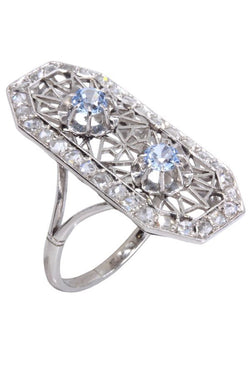 Ring Marquise en paltinium, aquamarine and diamonds
