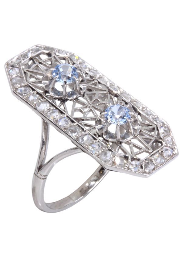 Ring Marquise en paltinium, aquamarine and diamonds