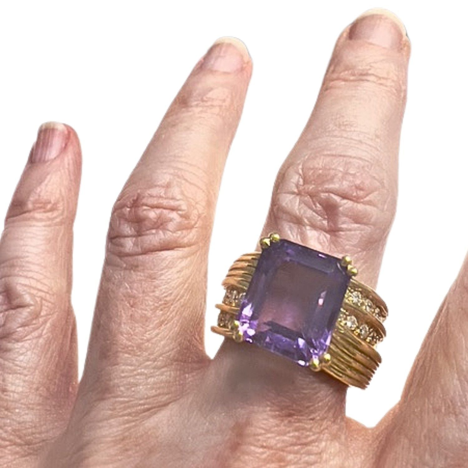 Yellow gold, diamond and amethyst cocktail ring 