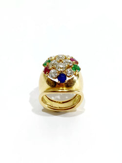Bague En Or, Rubis, Diamants, Saphirs Et Emeraudes