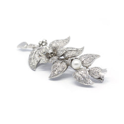 Broche branche florale - Or, diamants et perles