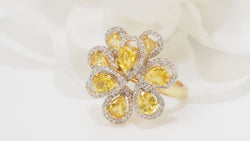 Bague Fleur or blanc et citrines et diamants