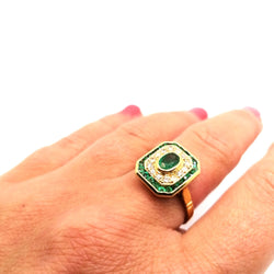 Bague vintage émeraudes diamants