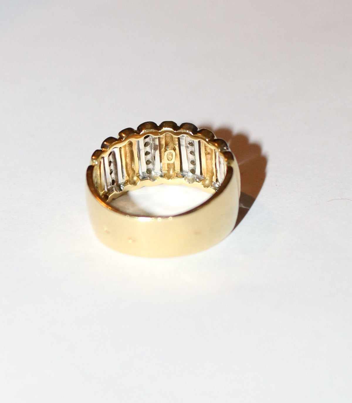 Two-tone gold and diamond gadrooned band ring