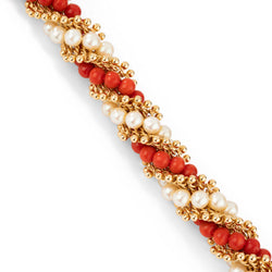 Bracelet VAN CLEEF & ARPELS, Twist or jaune, perles de corail et perles de culture