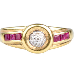 Bague Élégante design Art Déco en or jaune rubis et diamant