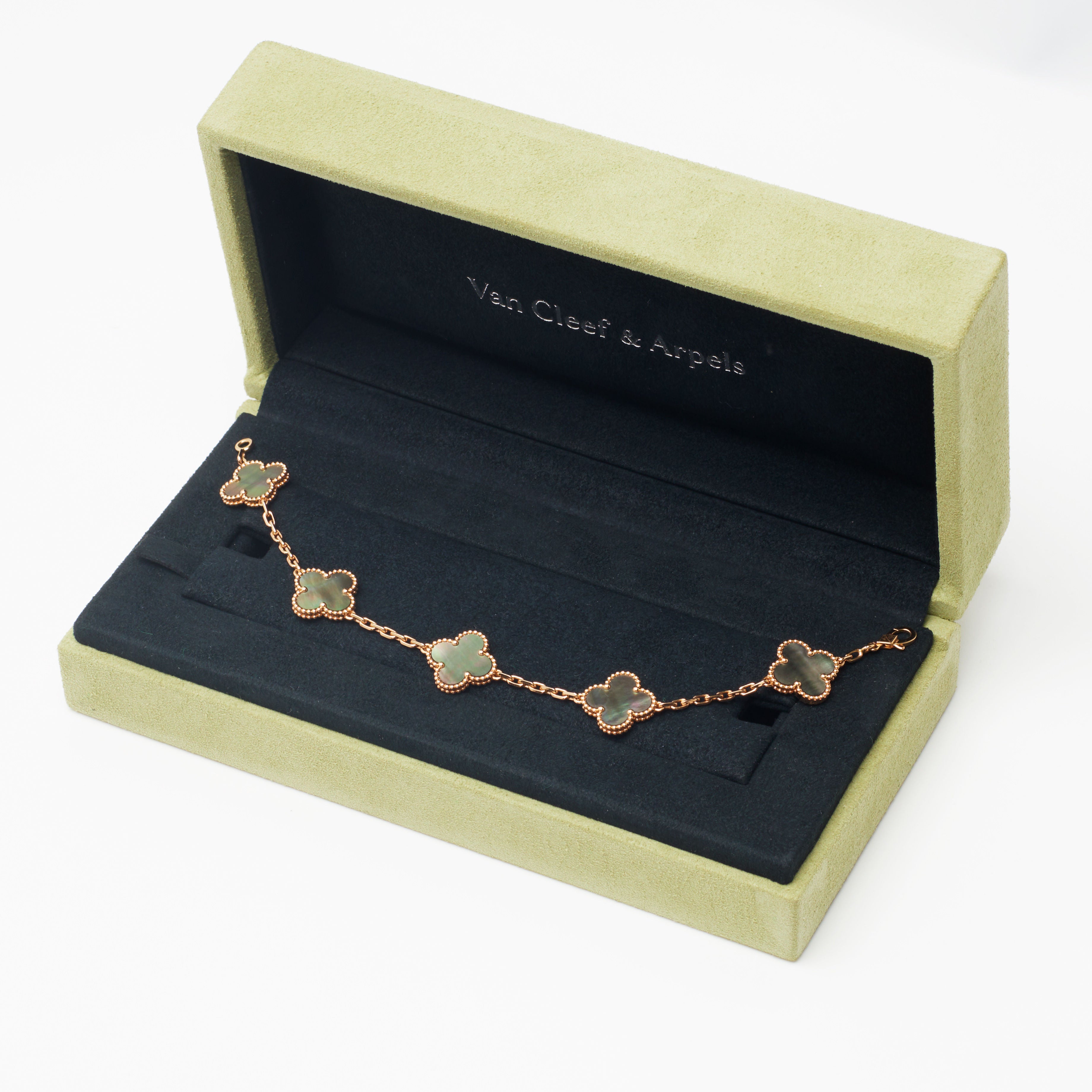 Bracelet Van Cleef & Arpels SPECIAL ORDER Vintage Alhambra 5 motifs nacre grise en or rose