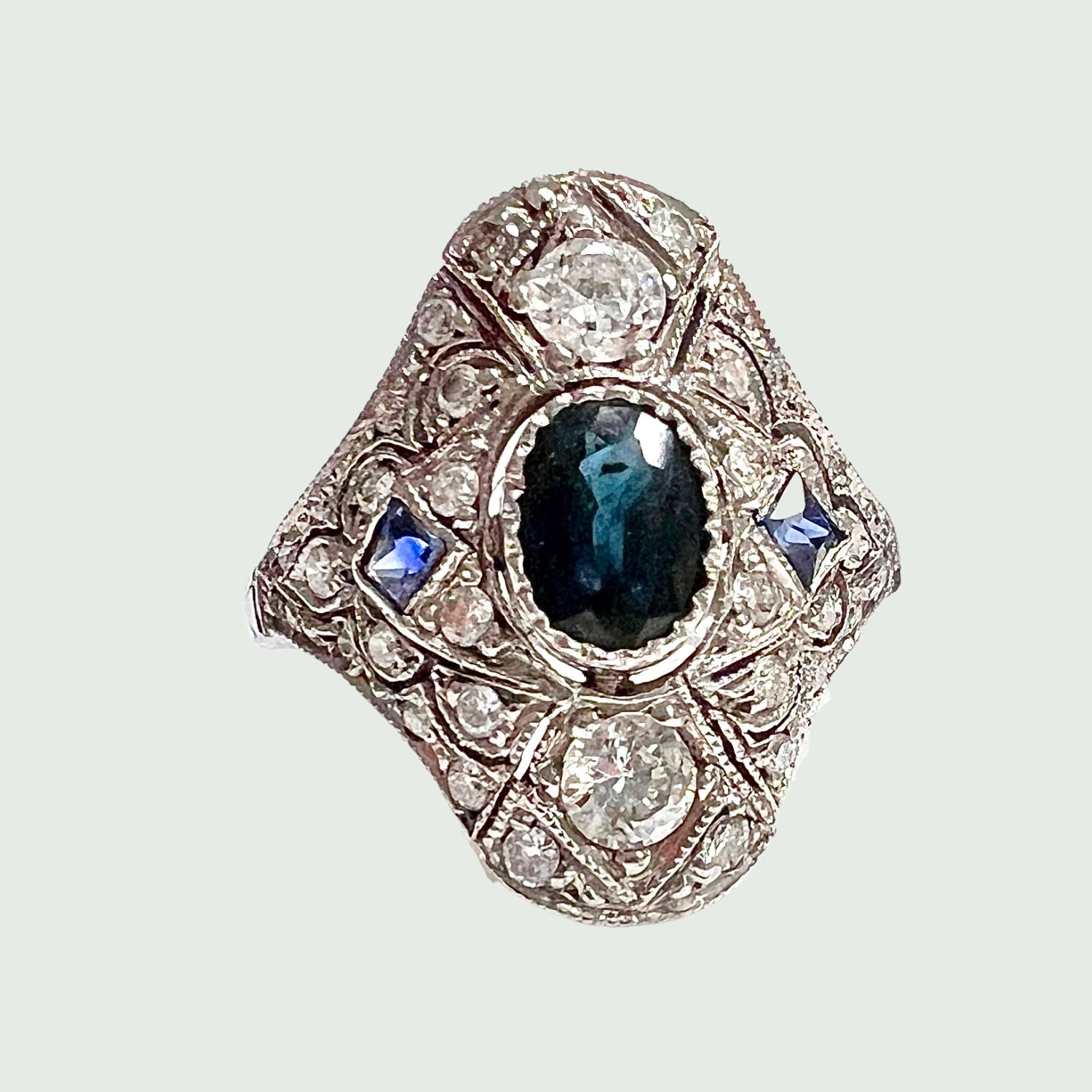 Platinum, sapphire and diamond ring 