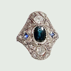 Platinum, sapphire and diamond ring 