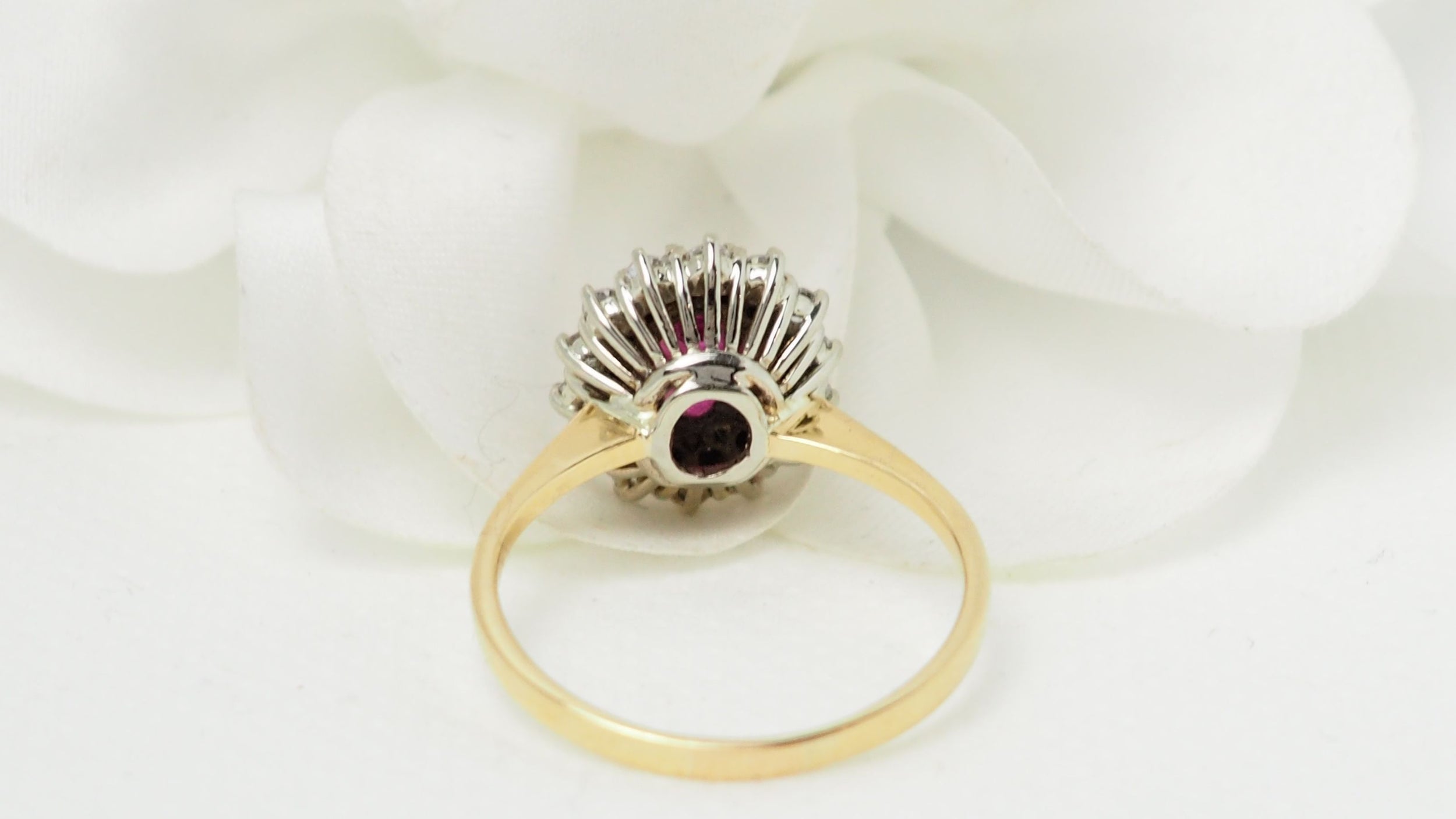 Entourage E Ring in Yellow Gold, Ruby and Diamonds