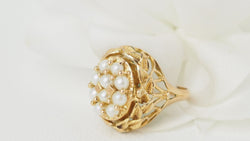 Rocking Ring In Yellow Gold, Pearls And Amazonite