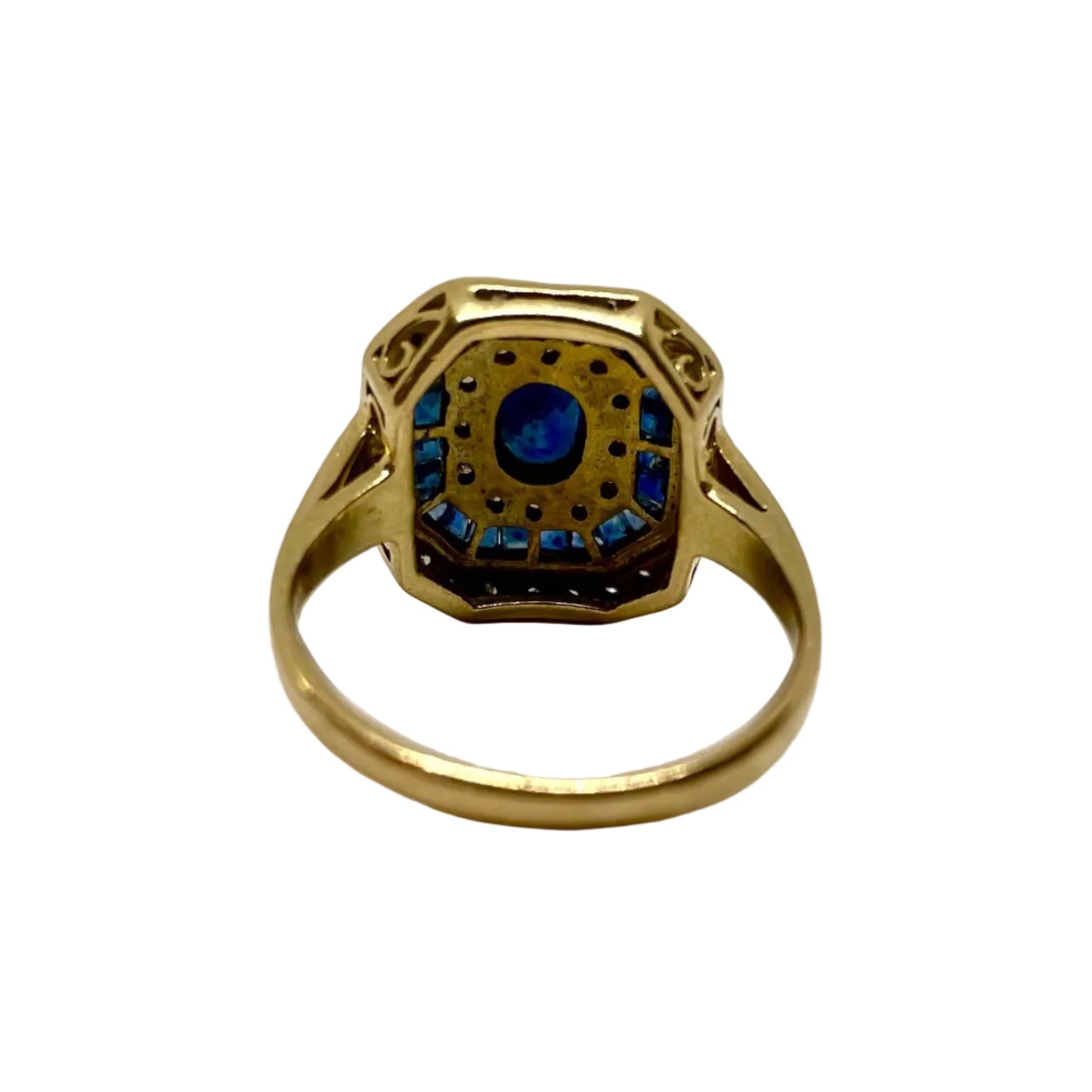 Bague art déco or jaune saphirs et diamants