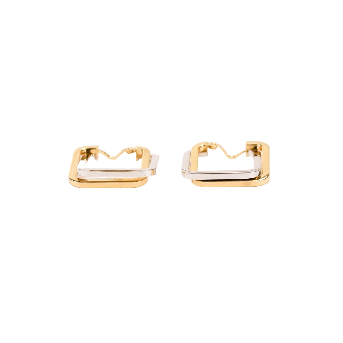 Boucles d'oreilles créoles carrées en or jaune et or blanc