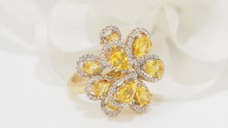 Bague Fleur or blanc et citrines et diamants