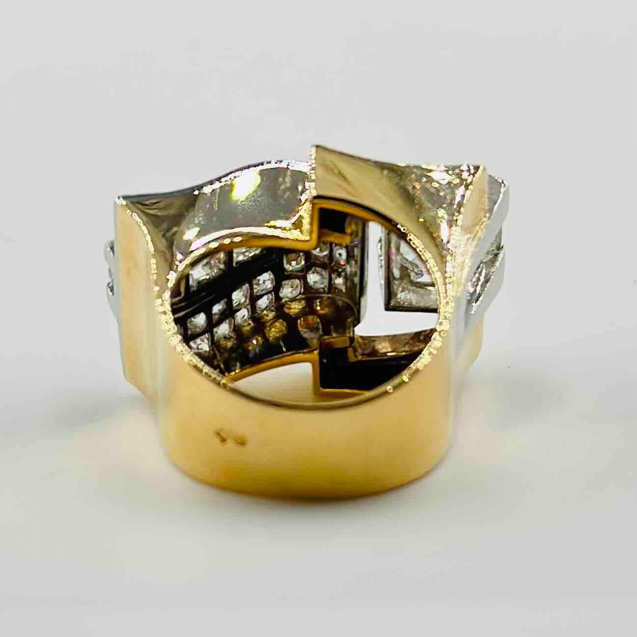 Bague tank en or rose platine et diamants