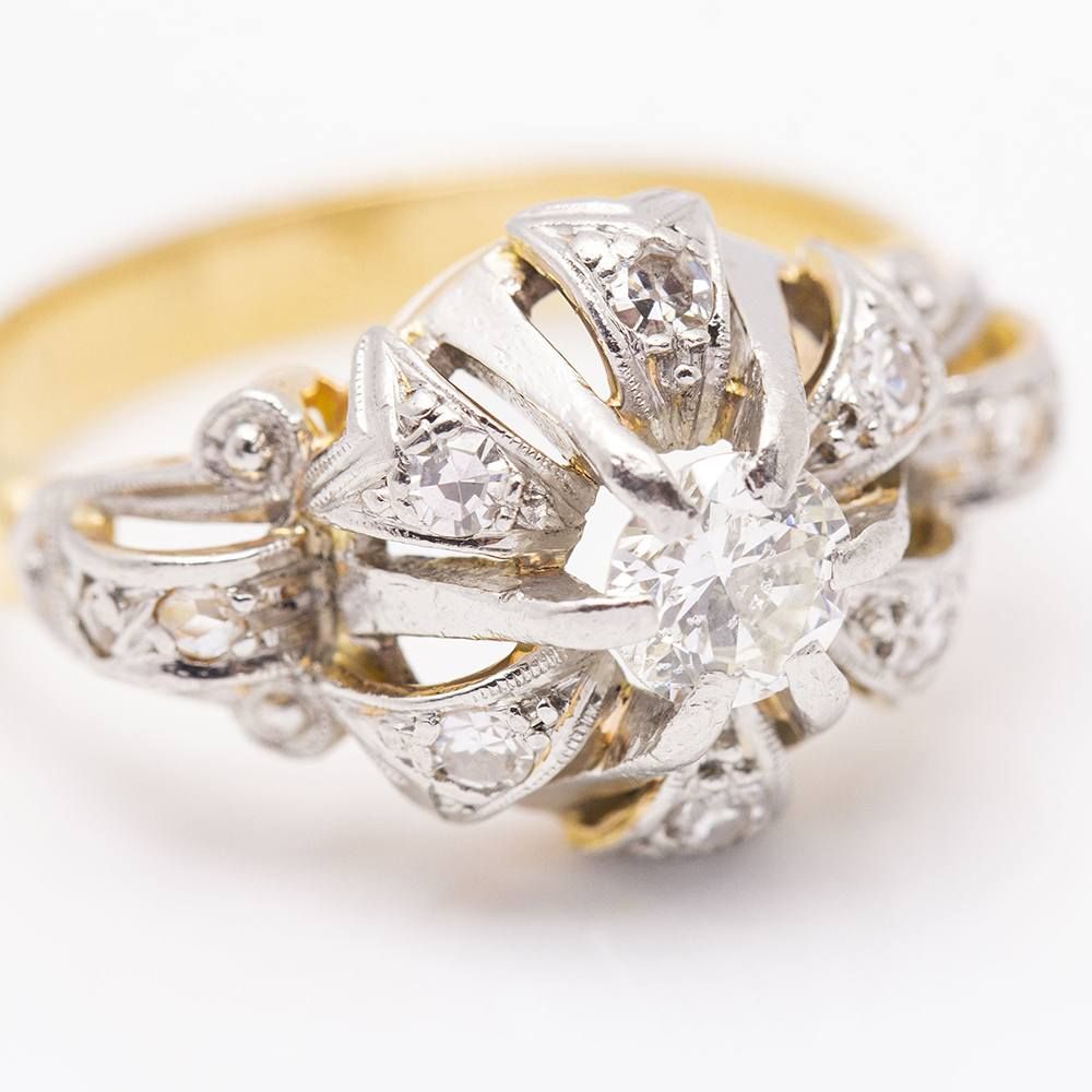 Belle Époque ring in gold, platinum and diamonds. Second hand