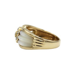 Bague jonc en or jaune et cristal de roche et diamants