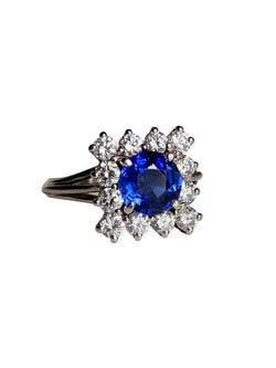 Bague, en Or Gris 18k, platine, saphir et diamants