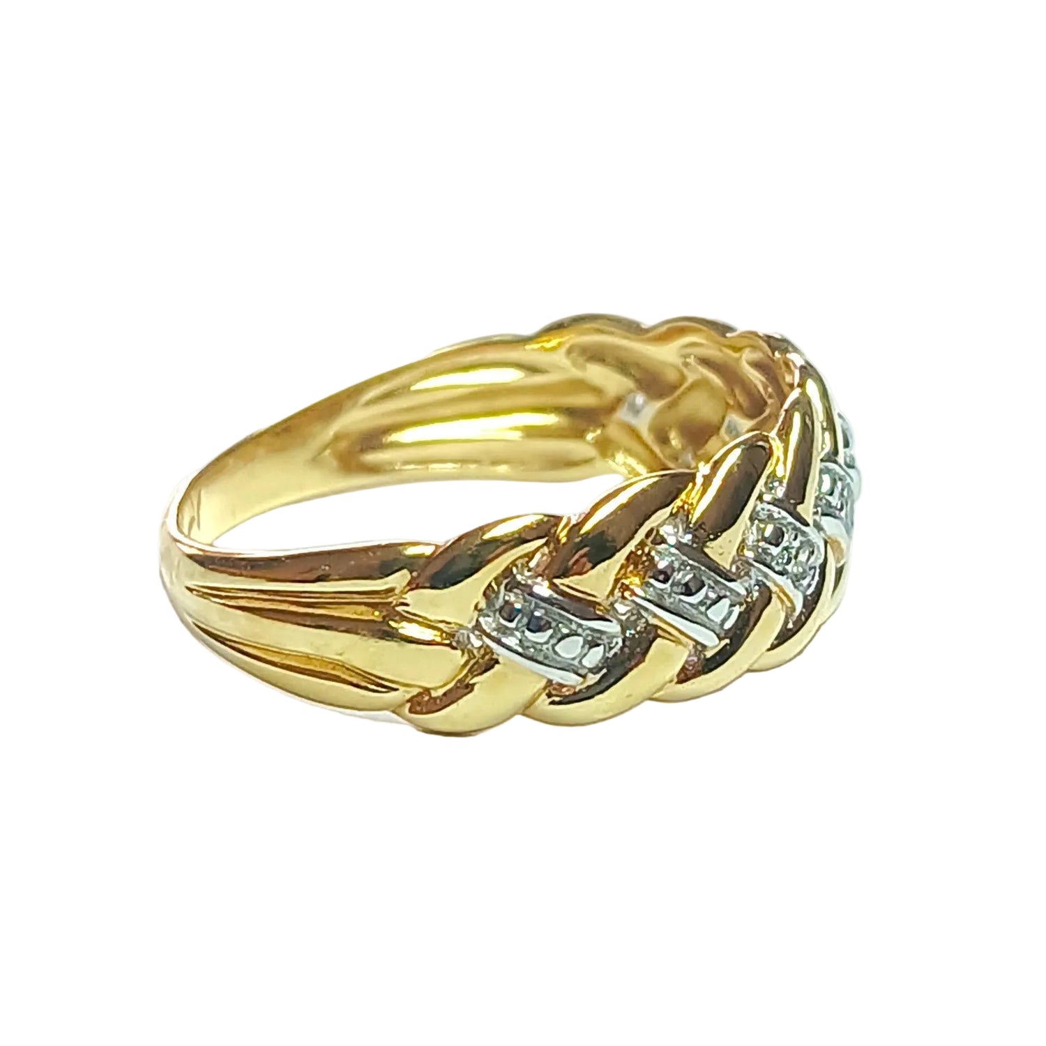 Bague tresse en or jaune et diamants