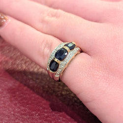 Yellow gold sapphire and diamond ring