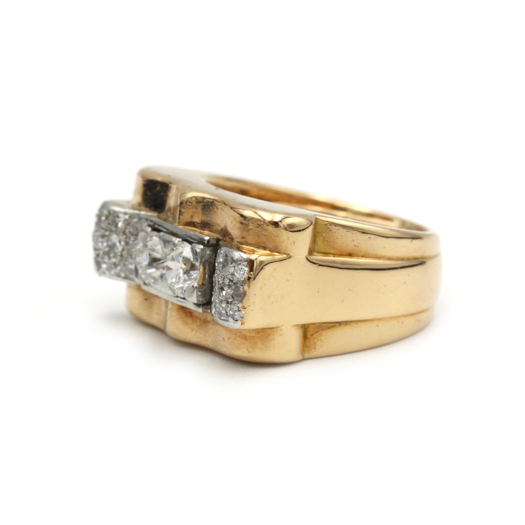 Ring Tank in yellow gold, paltinium and diamonds