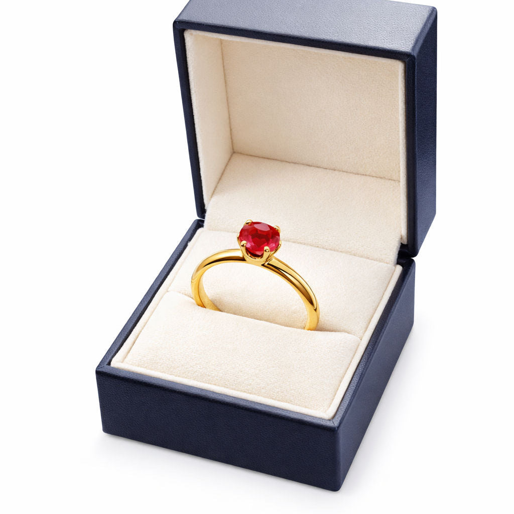 Bague Solitaire en or jaune et rubellite