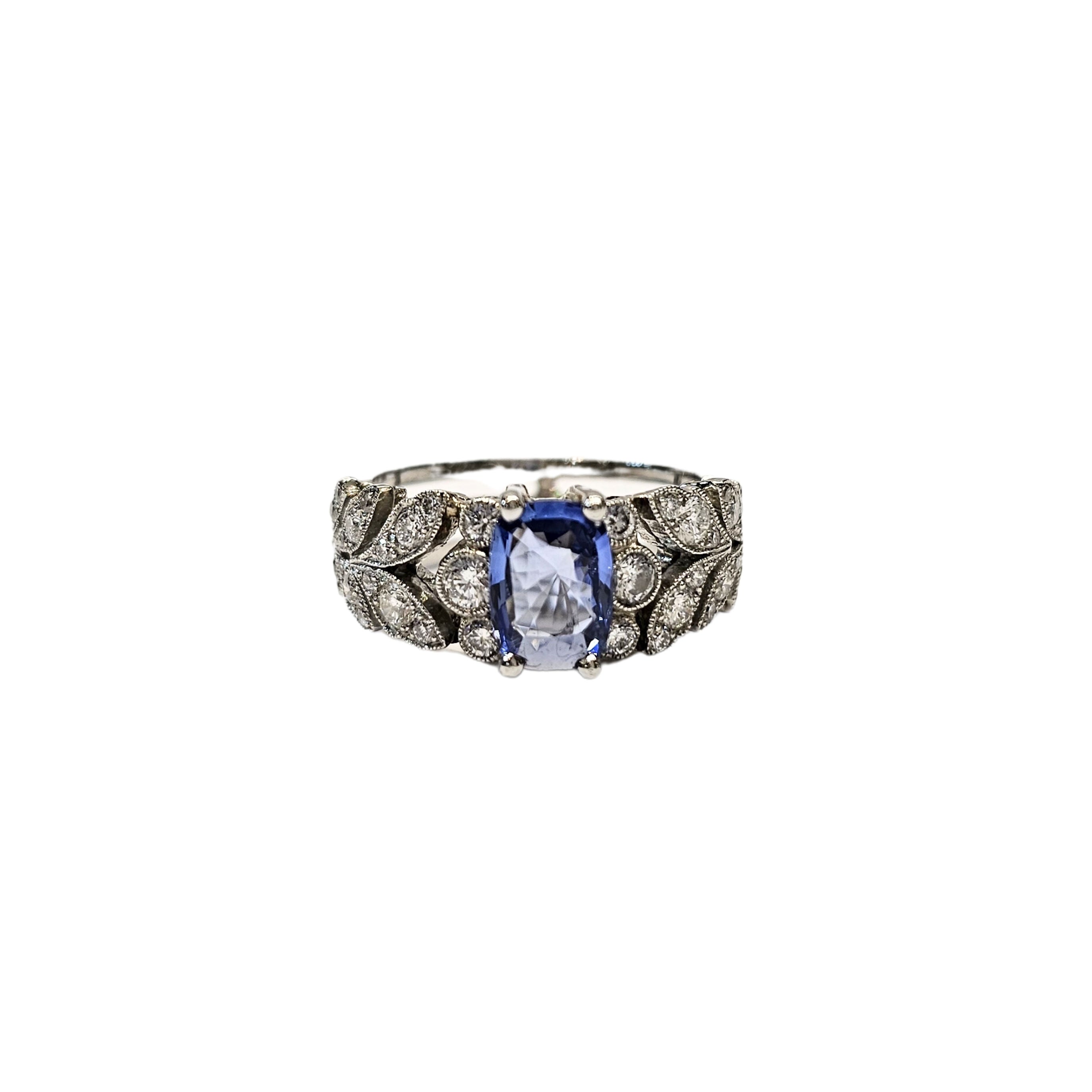Bague en platine 850, diamants et saphir bleu naturels - Taille EU51