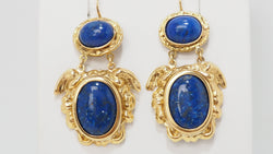 Boucles d'Oreilles Cabochon Lapis Lazuli Et Or Jaune