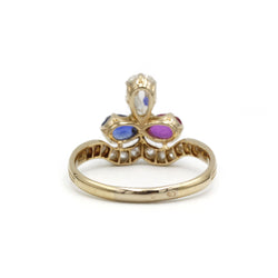Ring XIXème - Yellow gold, diamonds, ruby and sapphire.
