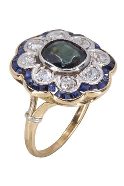 Marguerite saphirs et diamants en or jaune