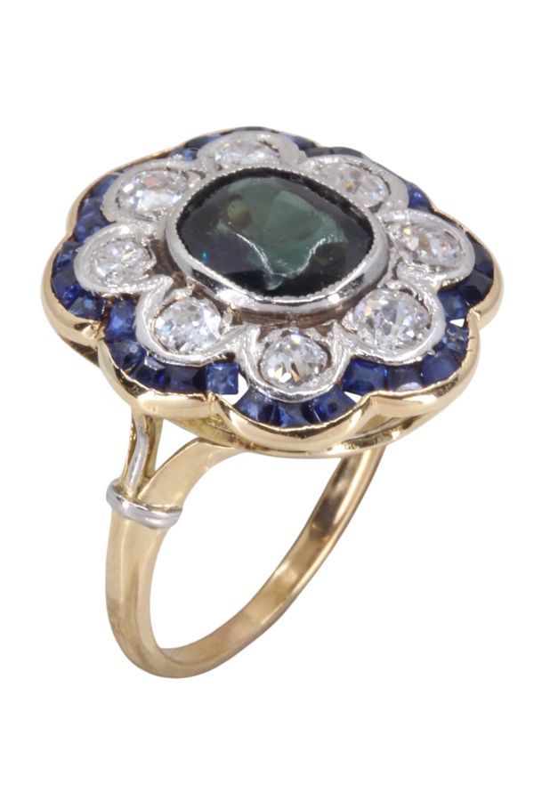 Marguerite saphirs et diamants en or jaune