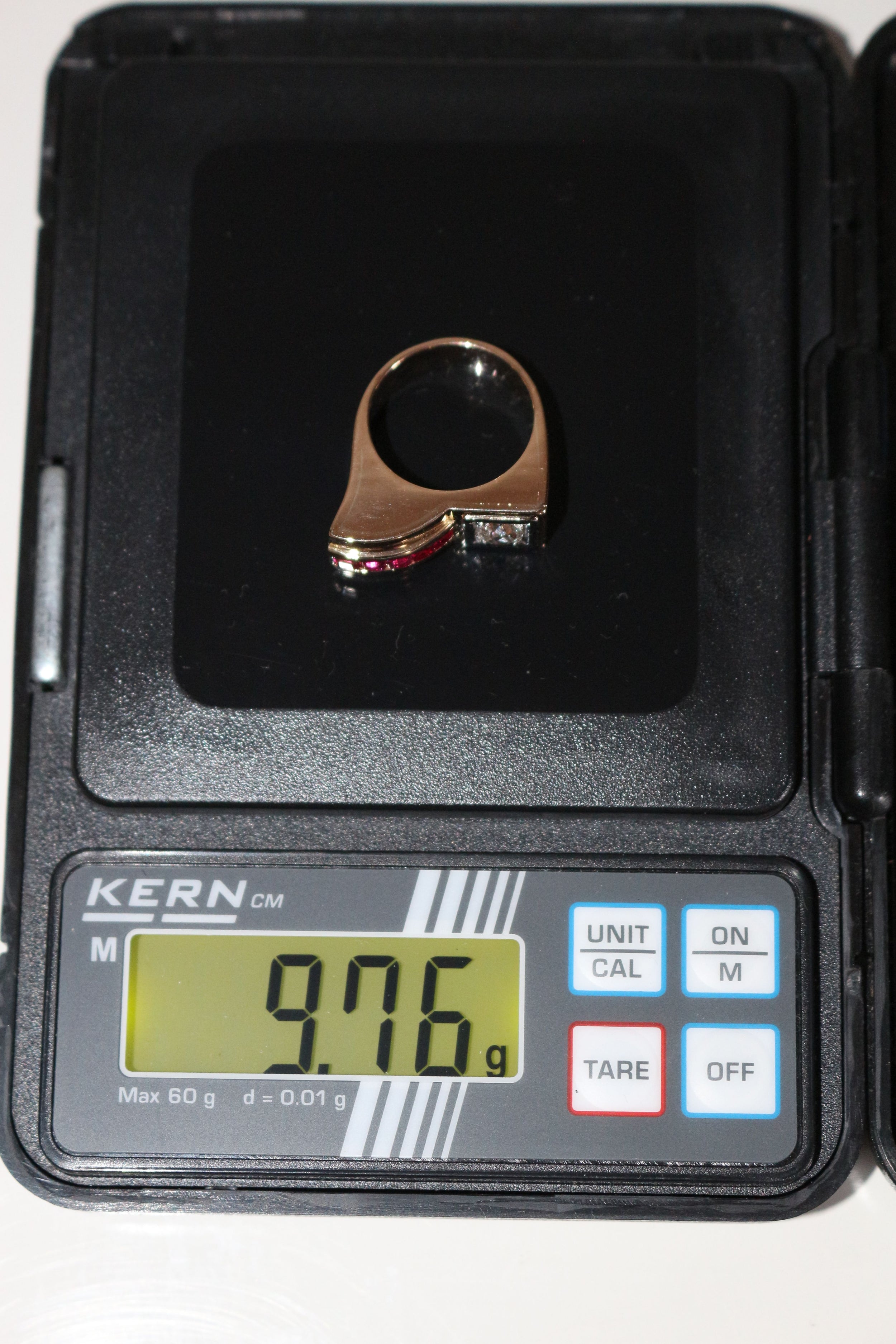 Diamond And Red Stone Tank Ring