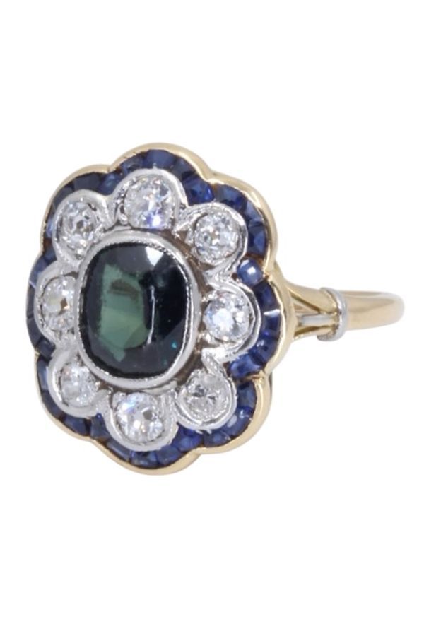 Marguerite saphirs et diamants en or jaune