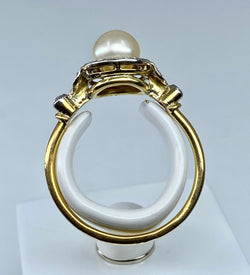 Bague en or blanc, perle et diamants