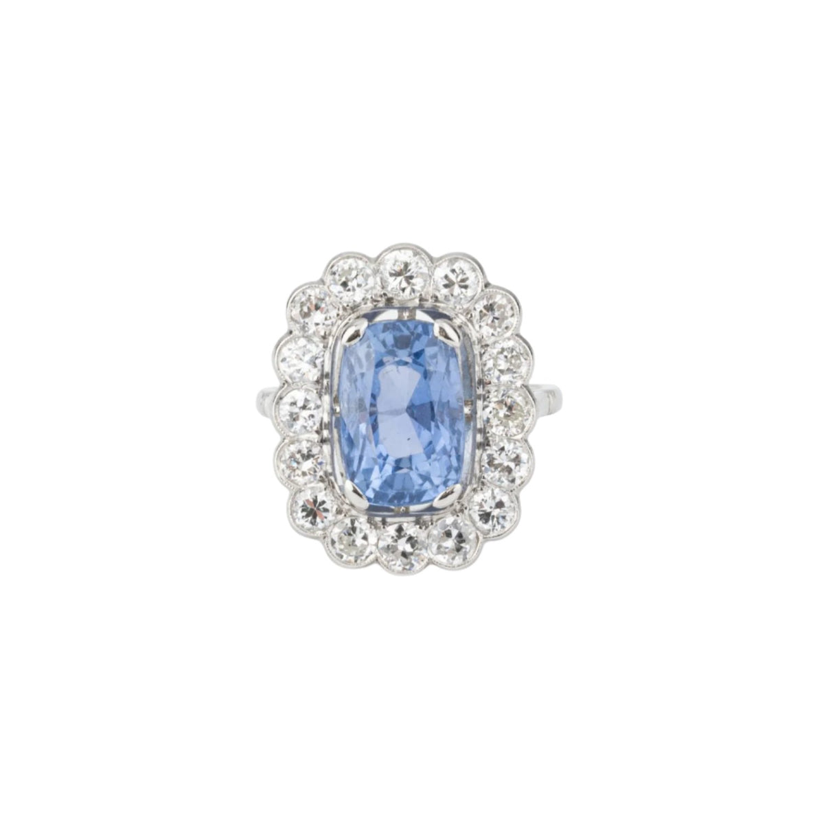 Bague Marguerite en platine, saphir et diamants