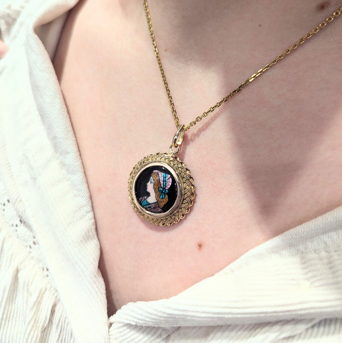 Yellow Gold and Enamel Pendant