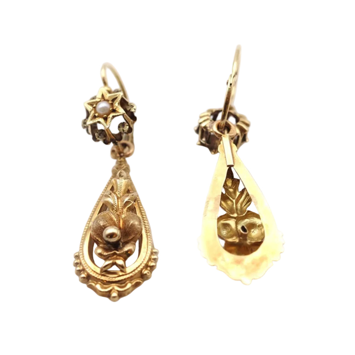 Boucles d'oreilles Pendantes en or jaune et perles