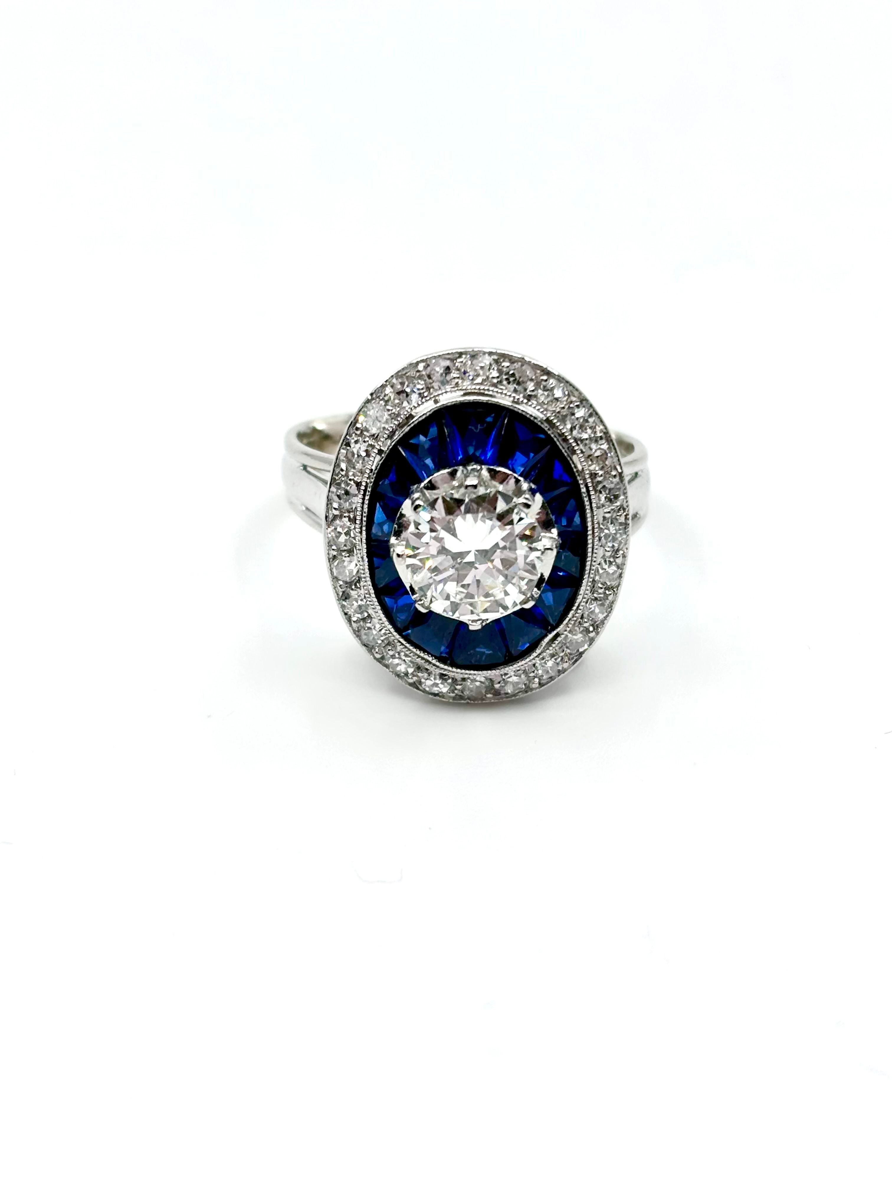 Bague Art Déco diamants et pierres bleues