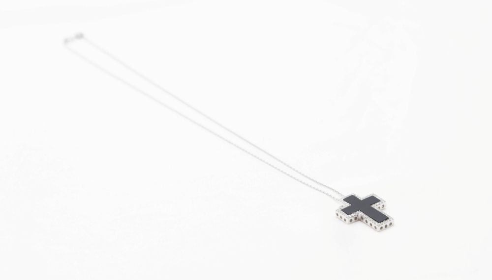 Collier maille forçat en or blanc et onyx