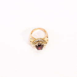 Ring Cocktail in yellow gold, garnet and rhodolite