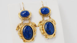Boucles d'Oreilles Cabochon Lapis Lazuli Et Or Jaune