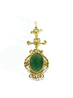 Broche Pendentif Or, Jade et Perle