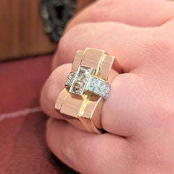 Bague Tank en or jaune et diamants