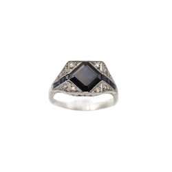 Bague ART DECO Saphir losange en platine