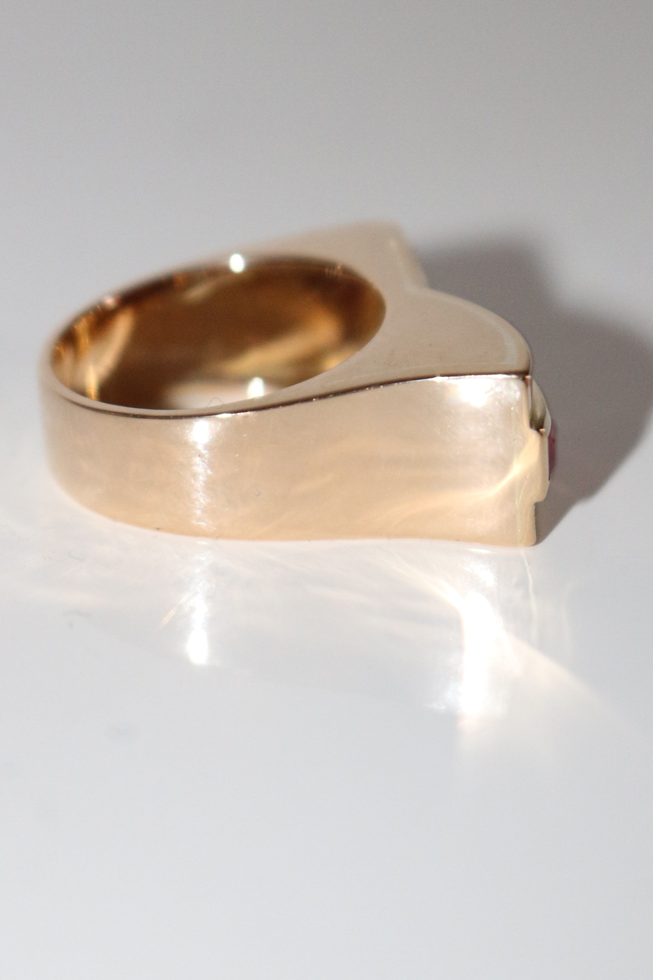 Diamond And Red Stone Tank Ring