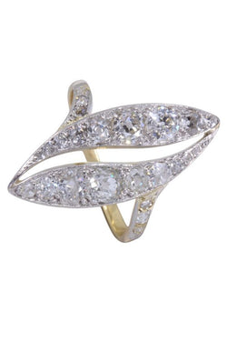 Ring Art-nouveau marquise in yellow gold and diamonds