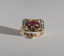 Bague Tank Art Déco diamants rubis or platine