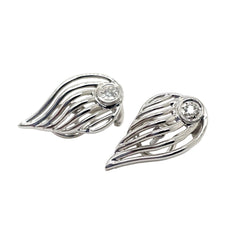 Boucles d Oreille Vintage Diamants Or Blanc Motif Feuille