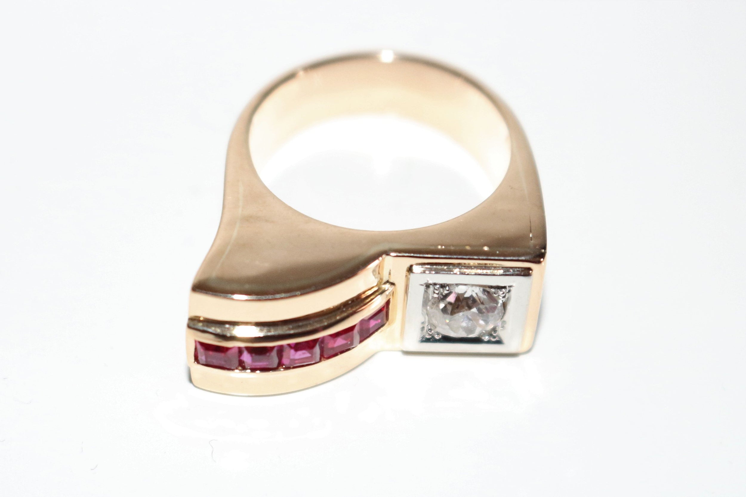 Diamond And Red Stone Tank Ring