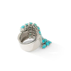 Bague Cocktail en or blanc, turquoise et diamant